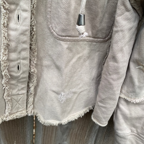 We The Free Free People Beyond the Stars Natural Tan Hooded Crop Jacket Top - Picture 8 of 8